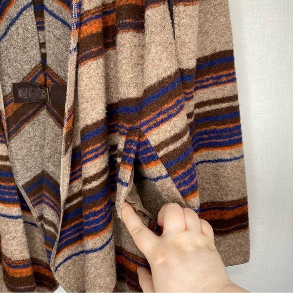 Fenn Wright Mason Cardigan Womens M Stripe Wool Serape Blanket Southwest Buckle - Picture 5 of 10